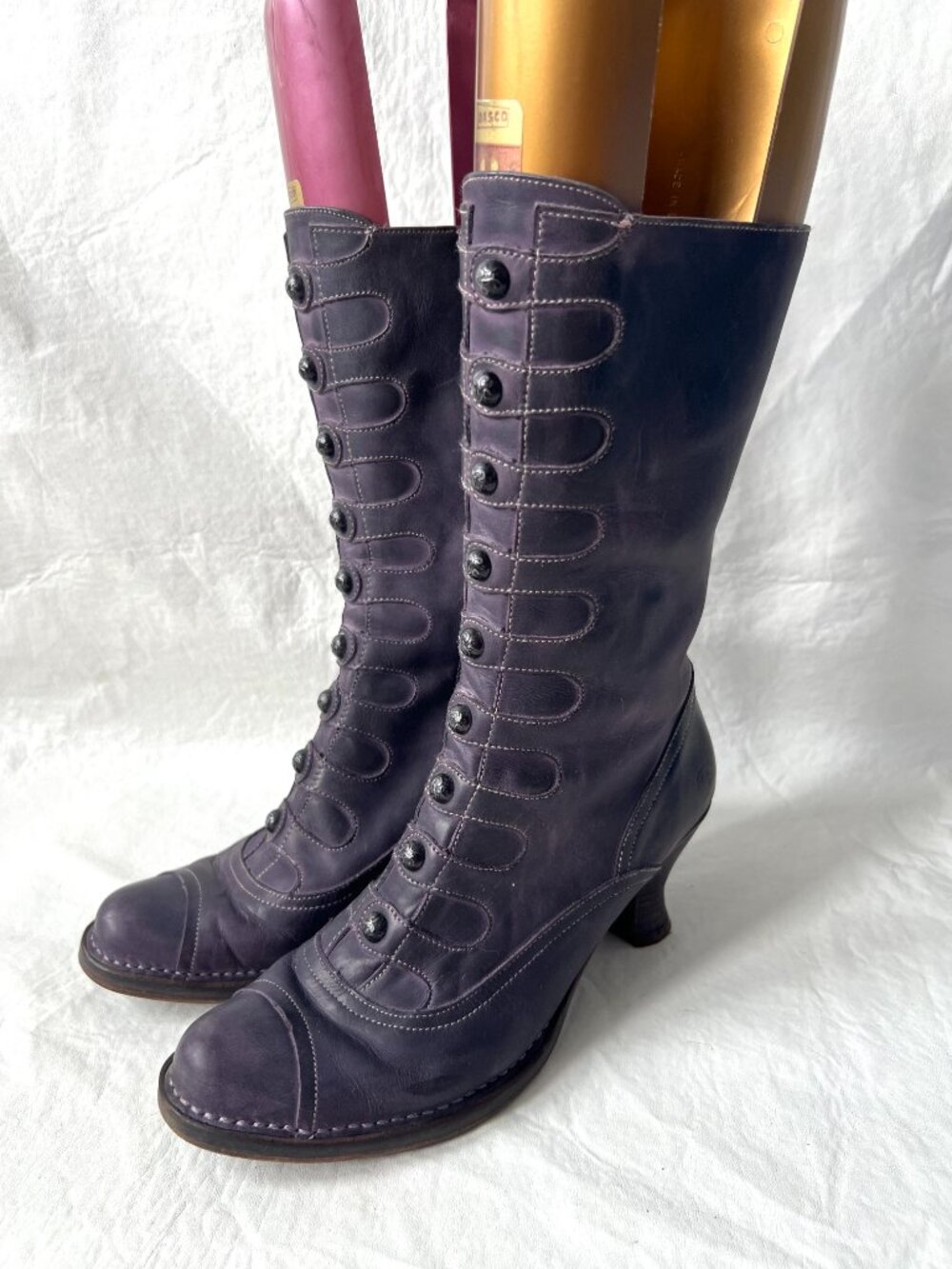 Neosens boots Rococo 799 purple leather button high heel 41 mid calf retro - Picture 3 of 14